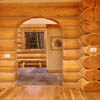 arched log home doorway